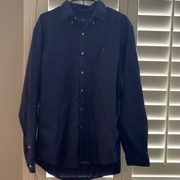 Ralph Lauren Classic Fit Long Sleeve Button Down Shirt Men's XL cotton Navy blue Vintage Second Hand